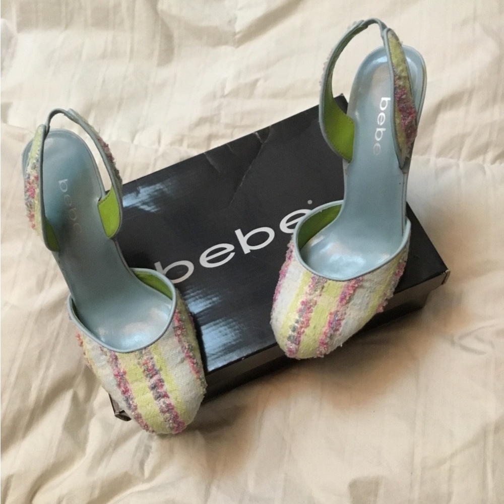 Bebe woman’s shoes, summer 4 inch heels “Alamitos” pastel colored